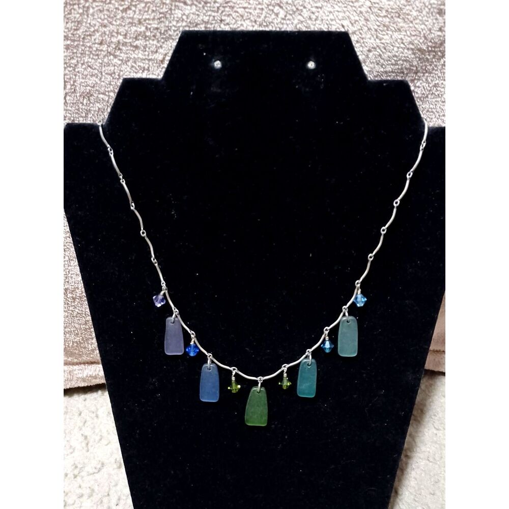 Colorful Sea Glass on Silver Chain, 16"